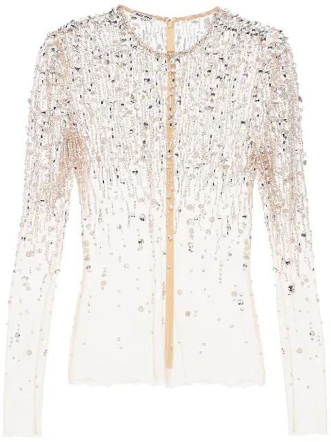 Miu Miu crystal-embellished sheer top