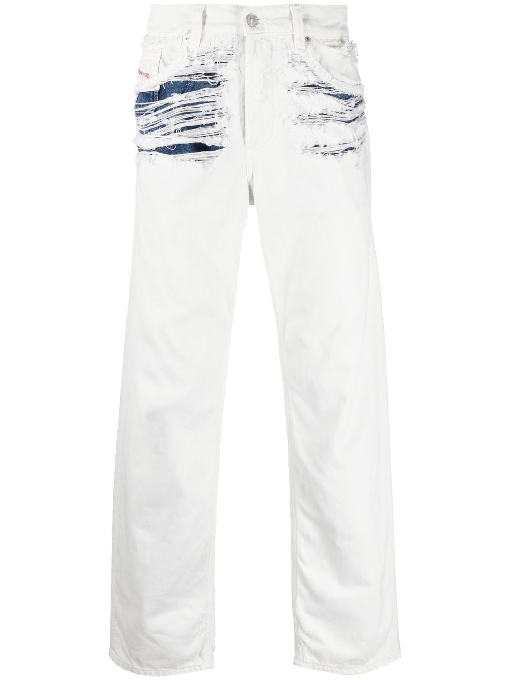 Shop Diesel Ripped Layered Straight-leg Jeans In White