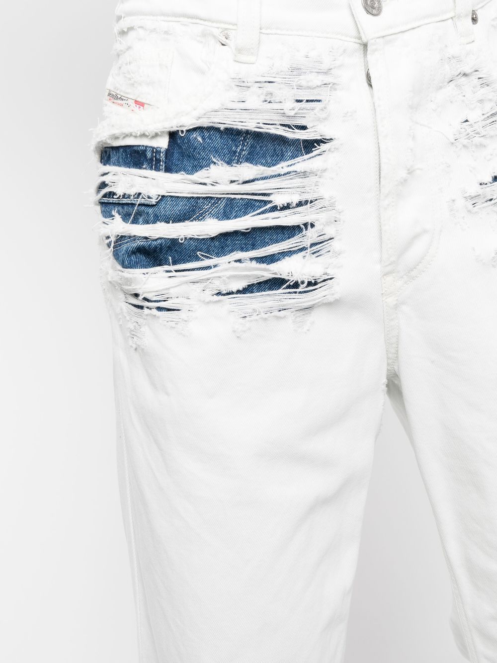 Shop Diesel Ripped Layered Straight-leg Jeans In White