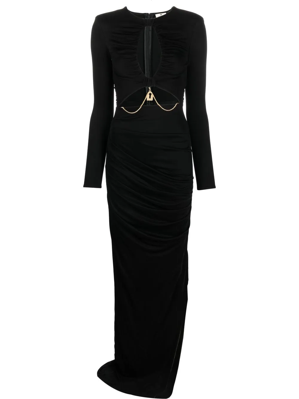 Elisabetta Franchi Chainlink Detail Floorlength Dress In Schwarz