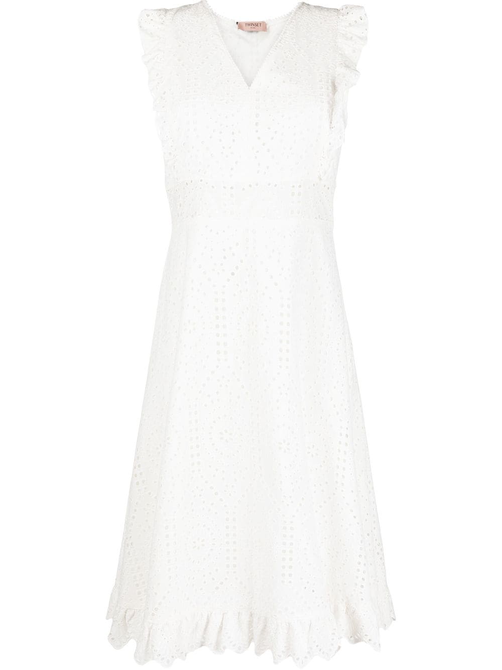 Shop Twinset Broderie Anglaise Midi Dress In White