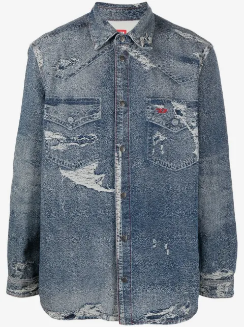 Diesel distressed long-sleeve denim shirt