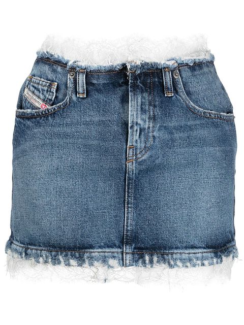 Diesel lace-trim distressed denim mini skirt
