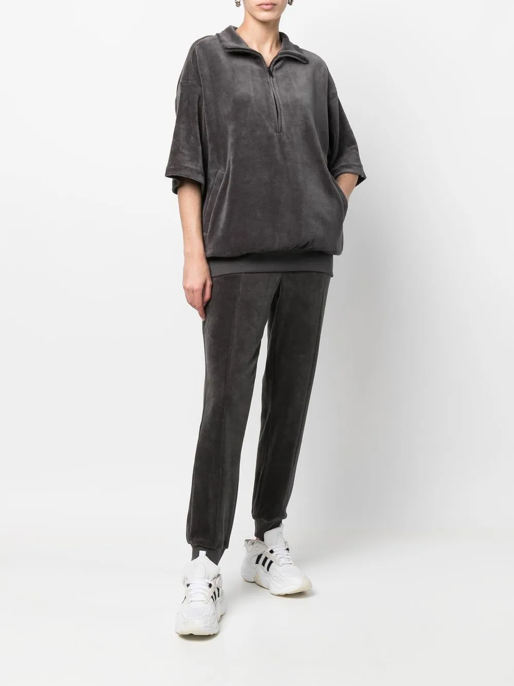 Essentials Drawstring Velour Trousers In Grey