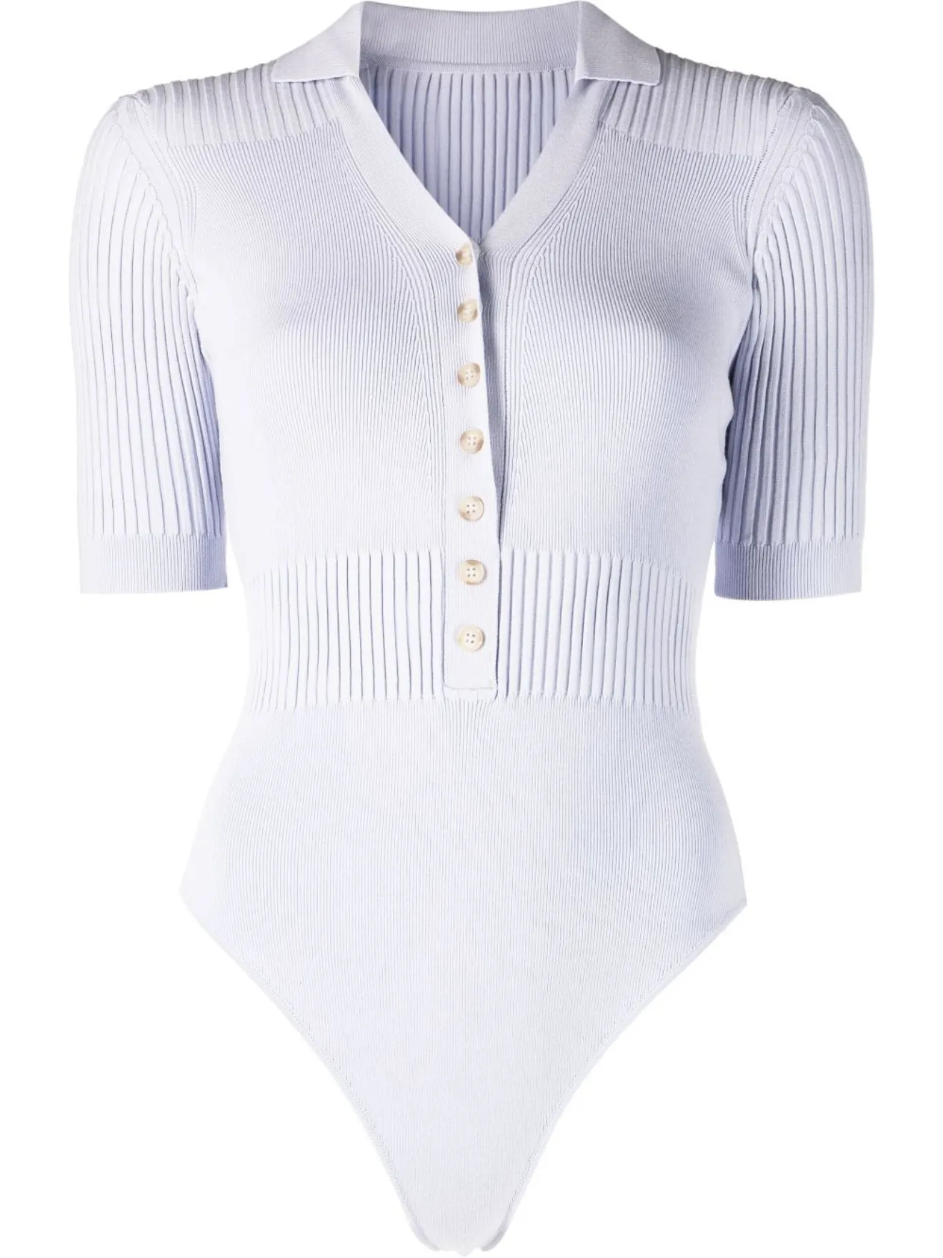 Jacquemus ribbedknit polo bodysuit blue MODES