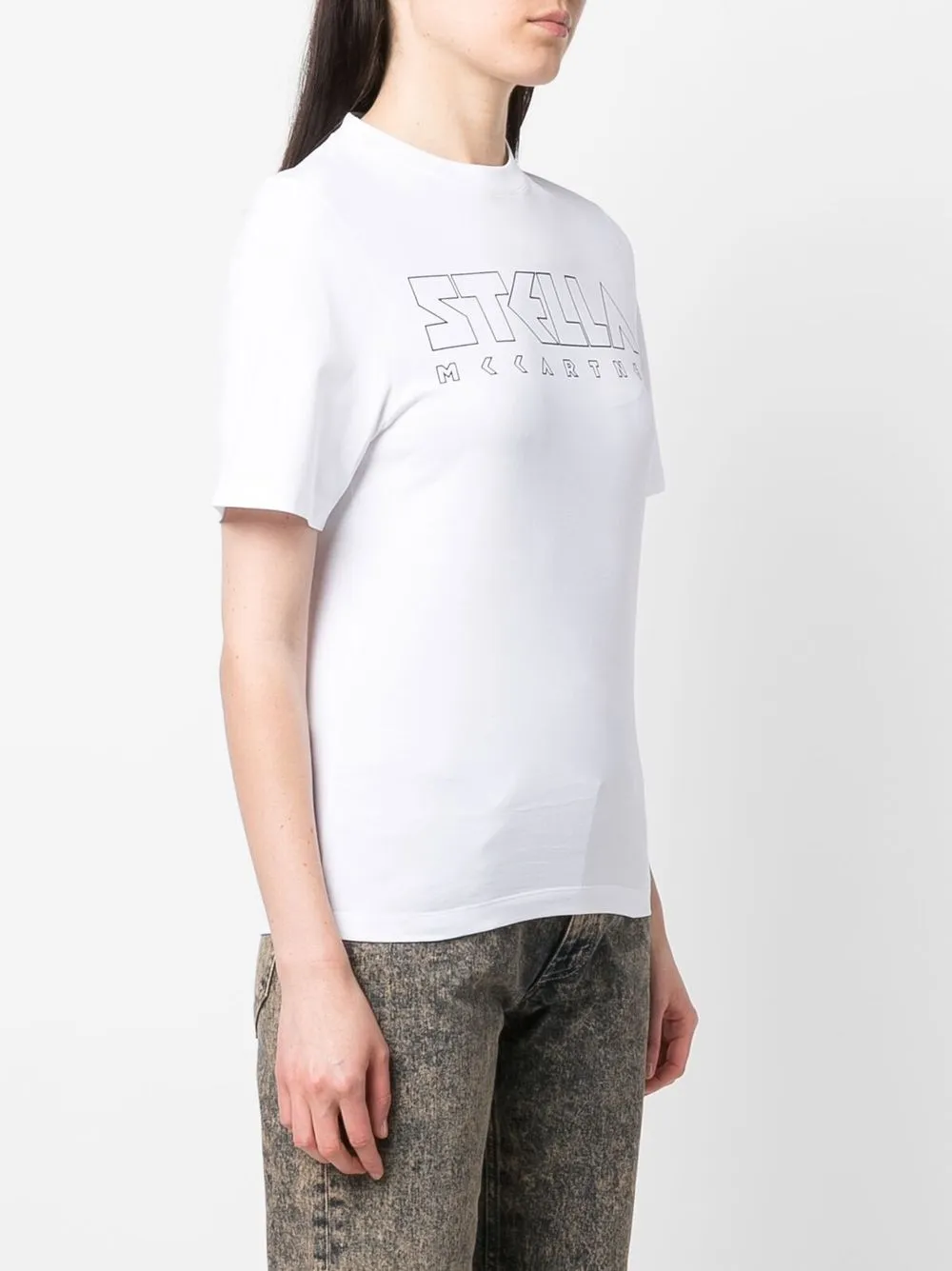  Stella Mccartney Fantasia T Shirt Mit Logo Print   Weiß 