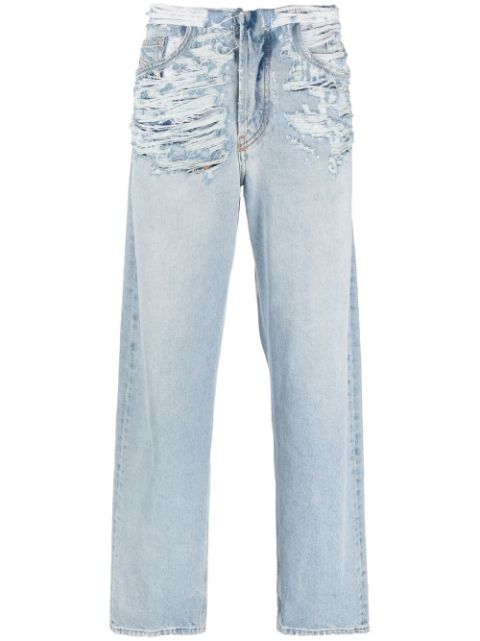 Diesel ripped straight-leg jeans Men