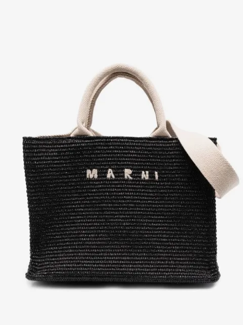 Marni logo raffia-effect tote bag