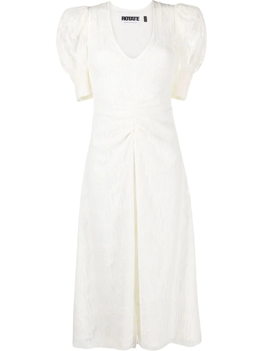 Rotate Birger Christensen Ruched Puff-sleeve Dress In White