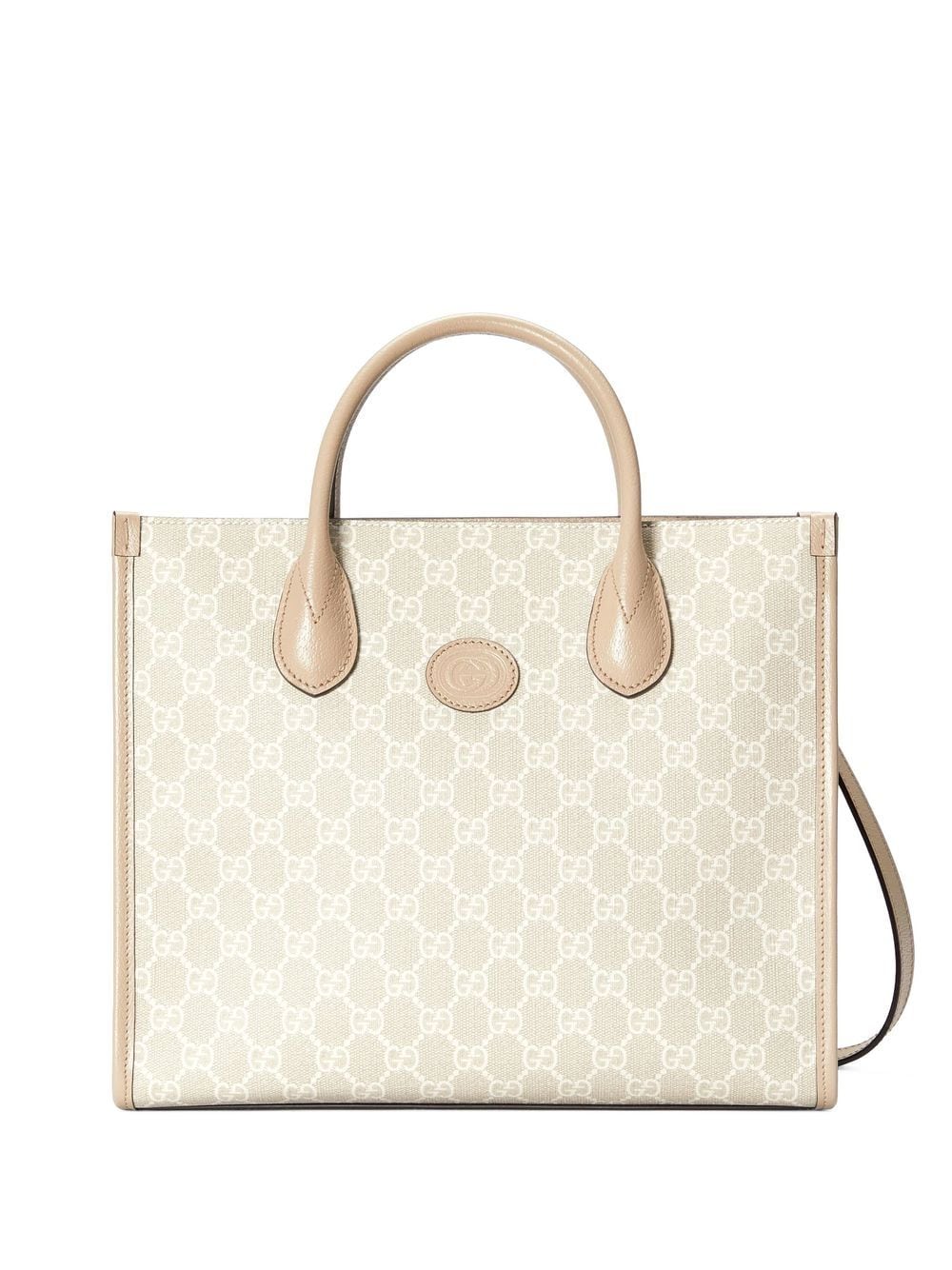 Small tote bag with Interlocking G in beige and blue GG Supreme