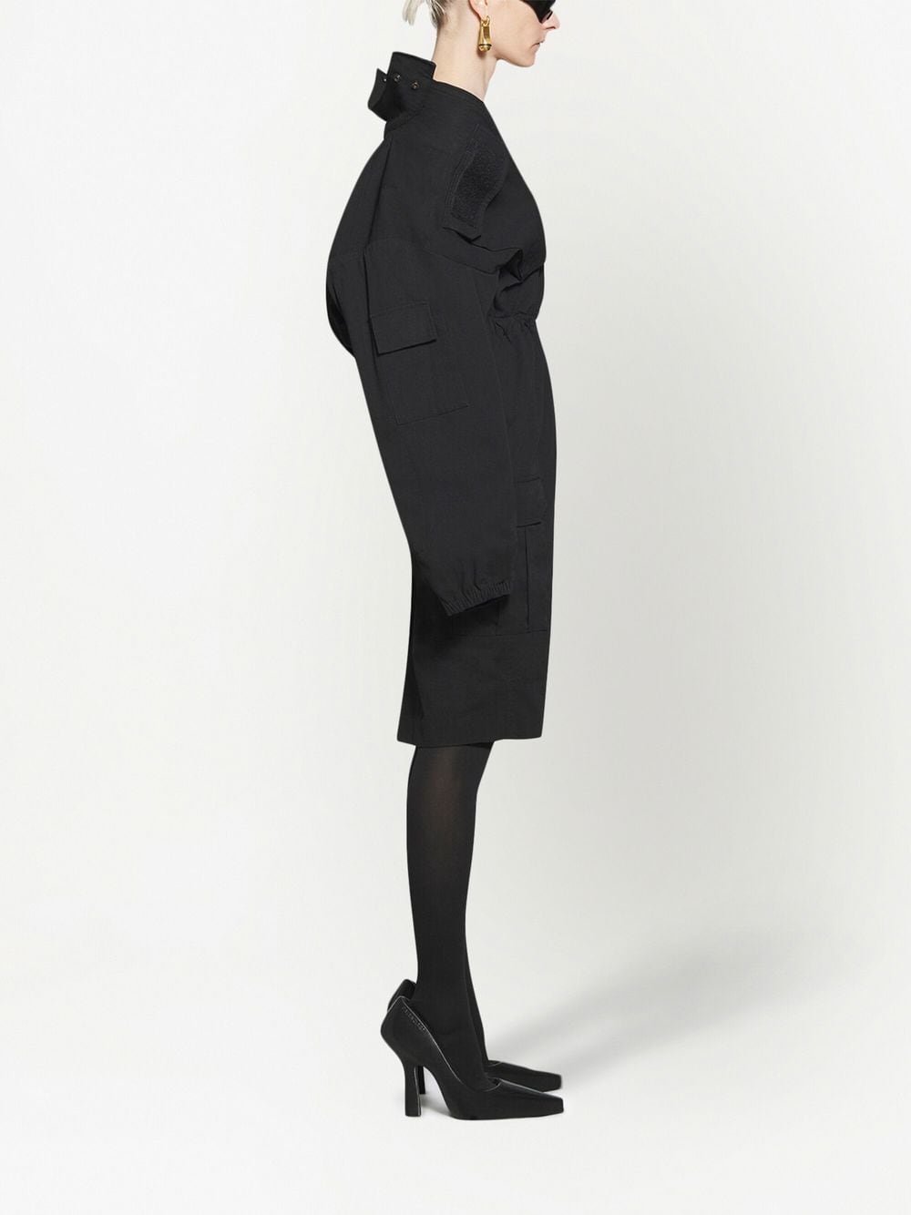 Shop Balenciaga Off-shoulder Cargo Midi Dress In Black