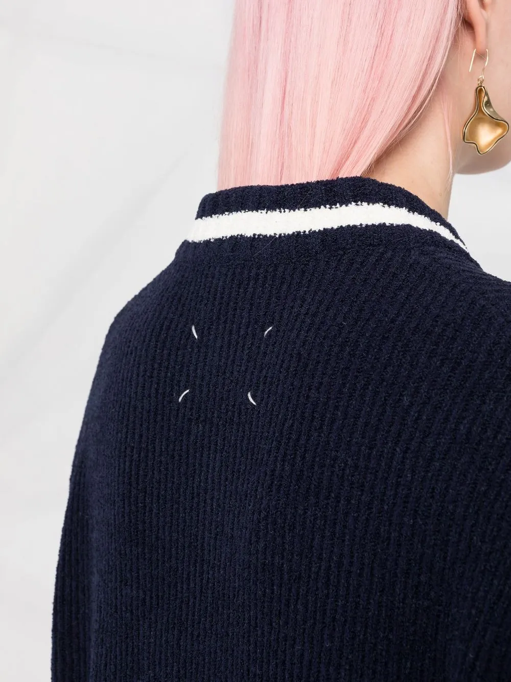 Maison Margiela Floral-embroidered V-neck Jumper In Blue