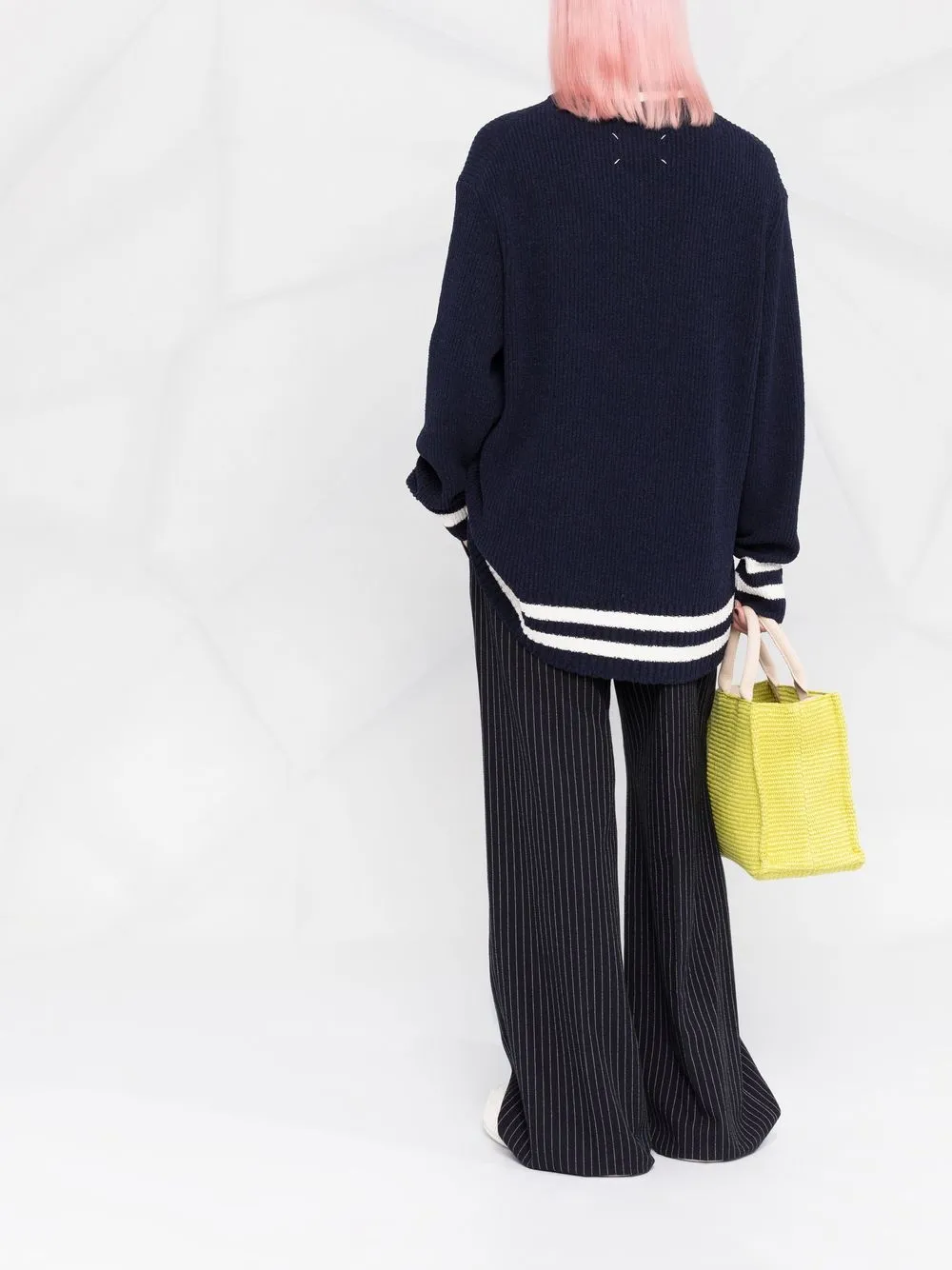 Maison Margiela Floral-embroidered V-neck Jumper In Blue