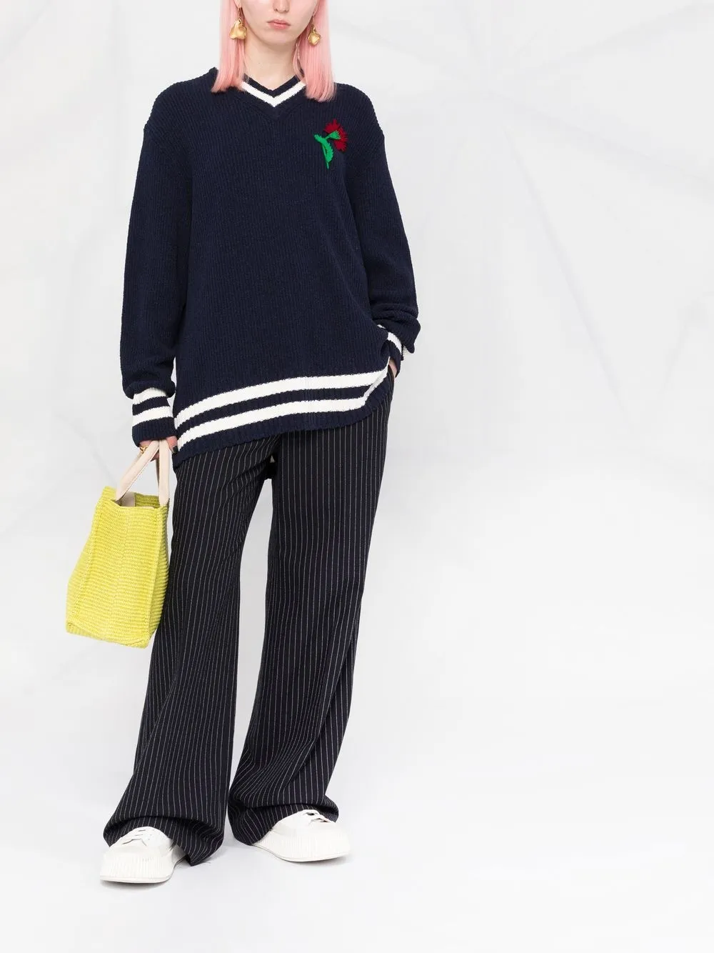 Maison Margiela Trui met geborduurde bloemen - Blauw