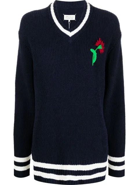 Maison Margiela floral-embroidered V-neck jumper