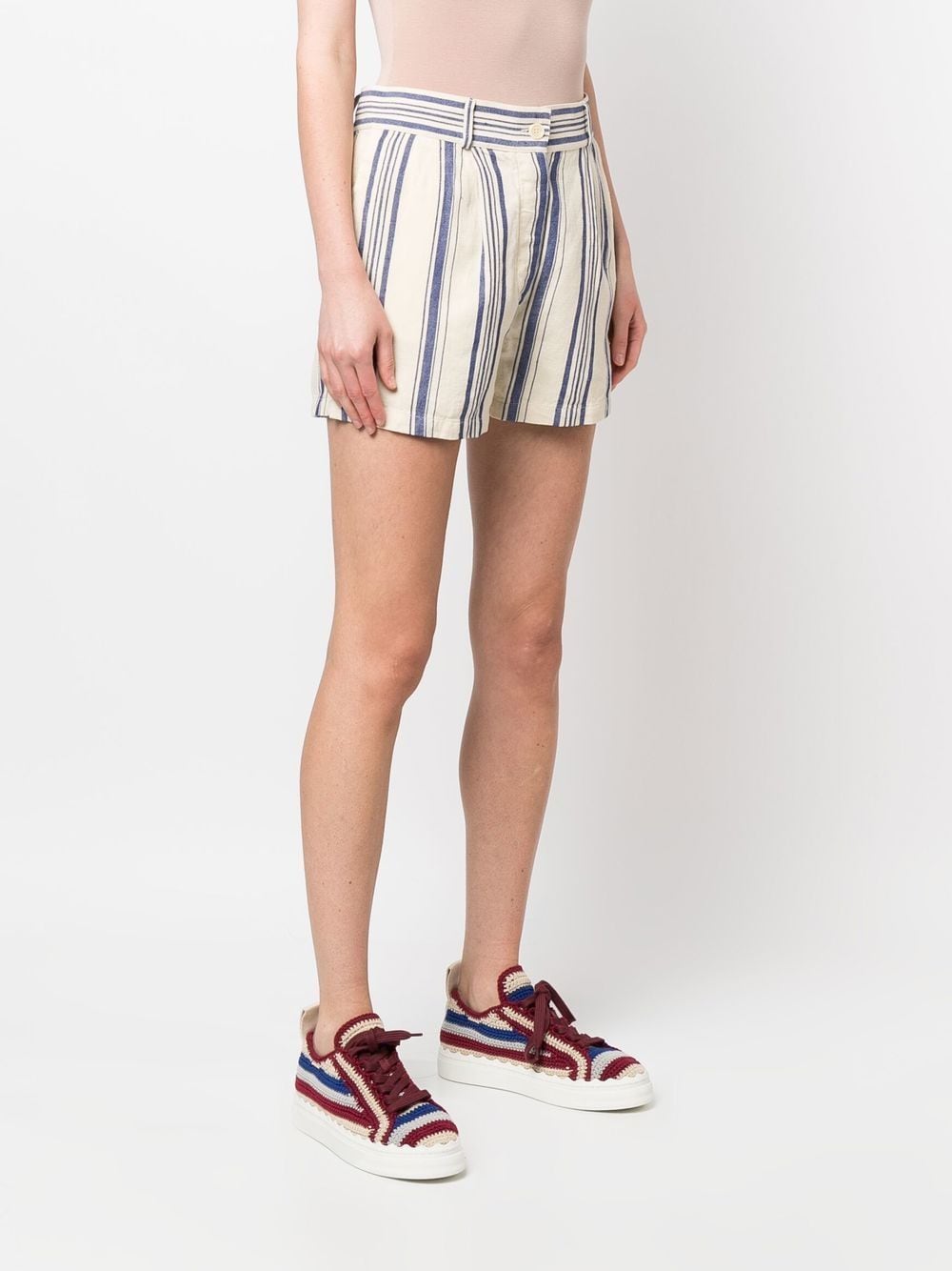 Shop Aspesi Stripe-print High-waisted Shorts In Neutrals