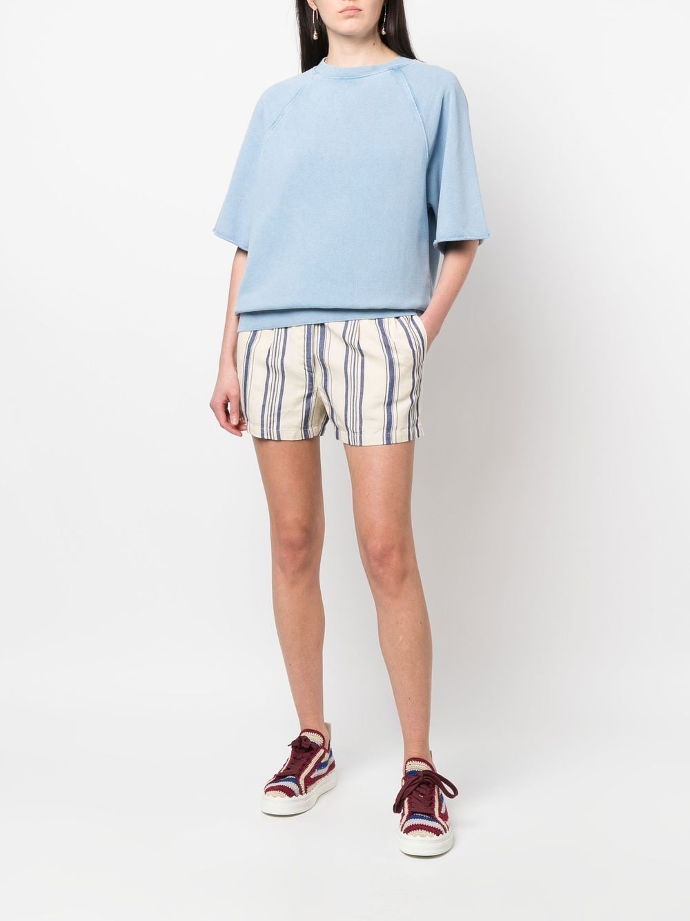 Shop Aspesi Stripe-print High-waisted Shorts In Neutrals