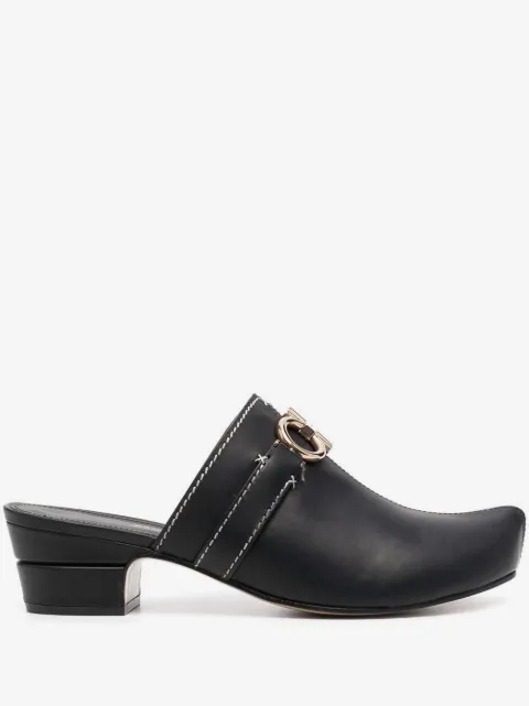 Gancini leather mules