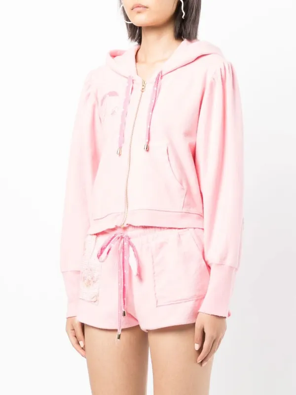 LoveShackFancy Hasana zip-up Appliqué Hoodie | Pink | FARFETCH