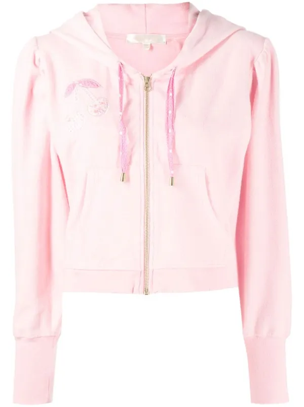 LoveShackFancy Hasana zip-up Appliqué Hoodie | Pink | FARFETCH