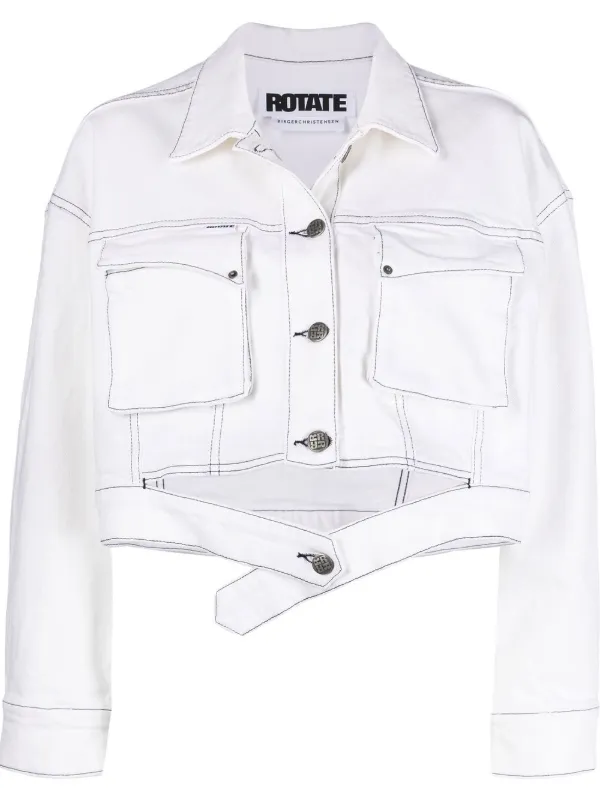 ROTATE Cropped cut-out Denim Jacket 