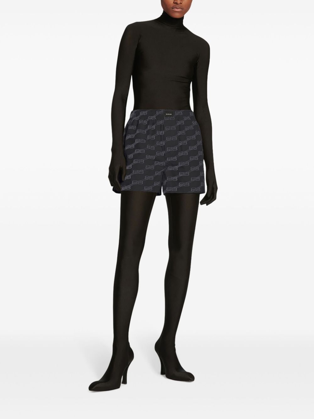 Shop Balenciaga Bb Cotton Mini Shorts In Black