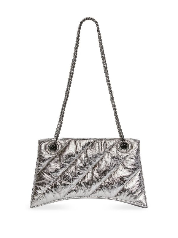 Balenciaga Women's Crush Xs Tote Bag Metallized Quilted - Silver