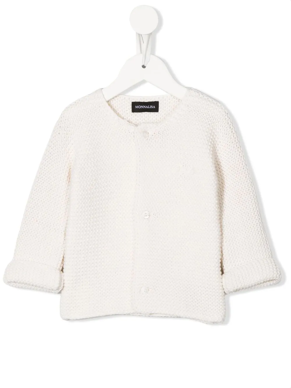 Monnalisa Babies' Round-neck Textured Cardigan In White