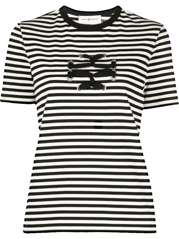 Tory Burch Woven Double T Striped T-shirt - Farfetch