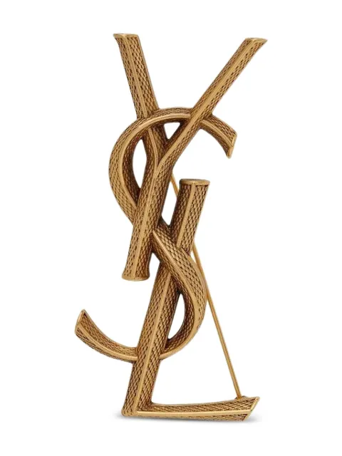 Saint Laurent textured logo letter brooch