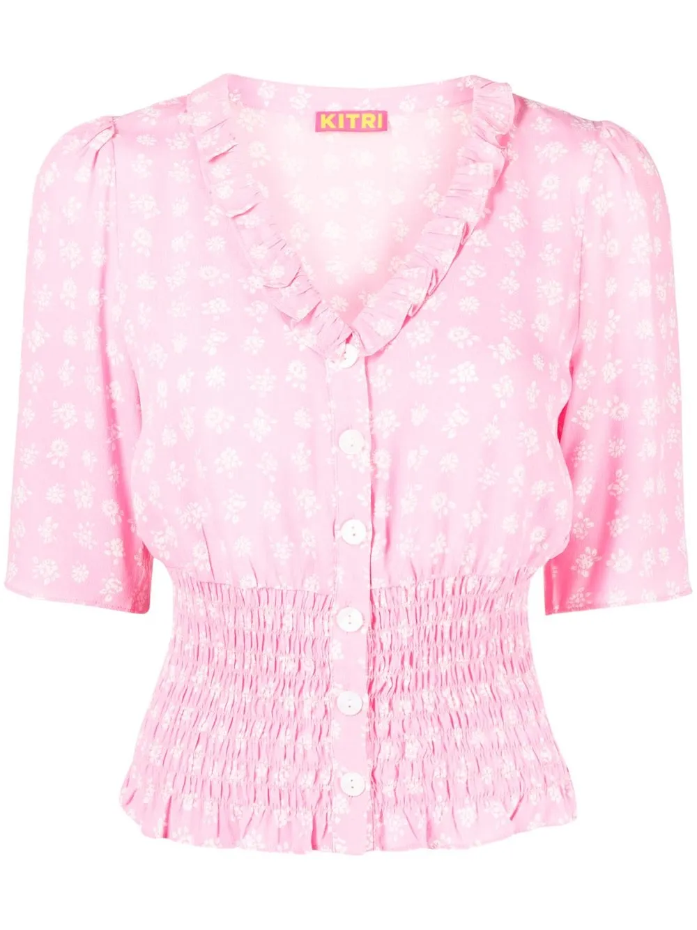 

Kitri Valerie smocked floral blouse - Pink