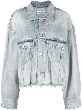 Balenciaga Cropped raw edge Denim Jacket Blue FARFETCH CA