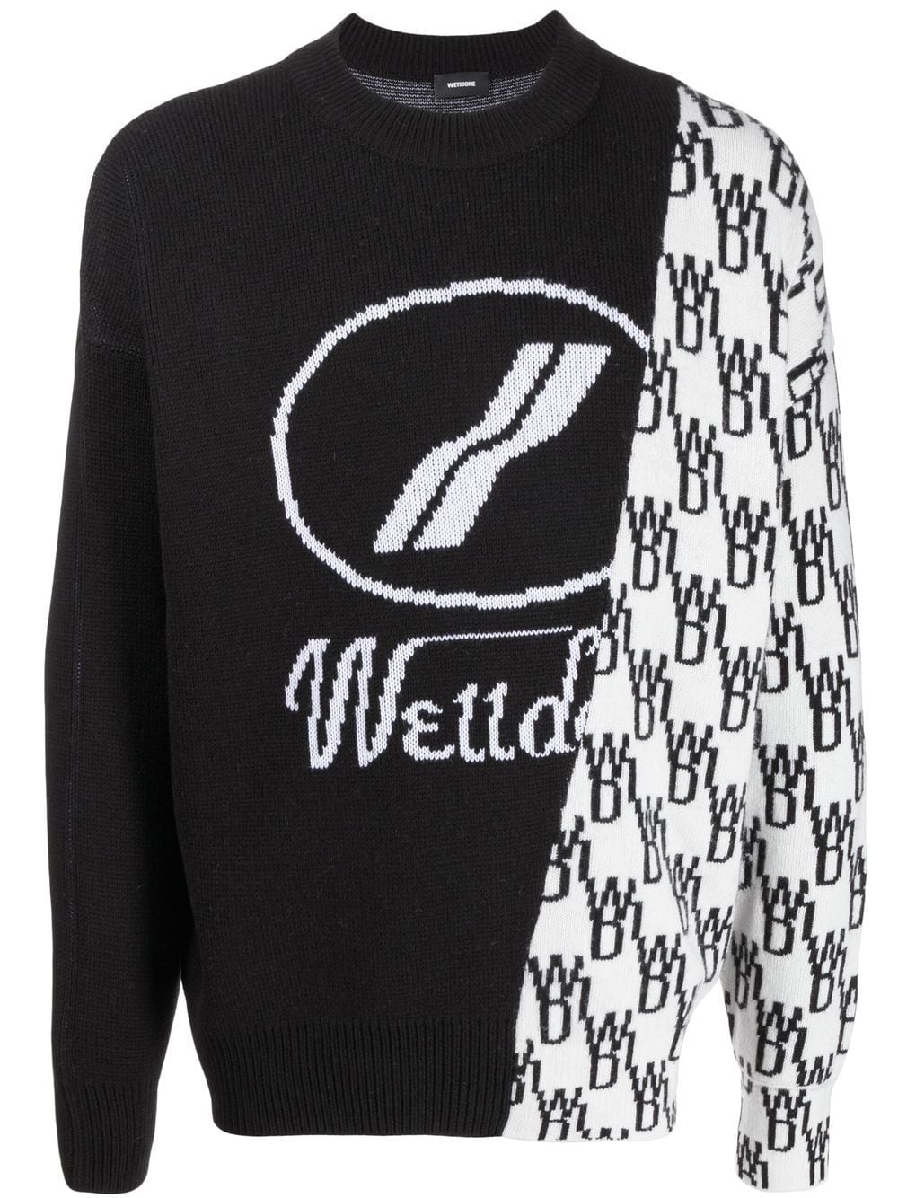 We11done intarsia-knit logo jumper - Black