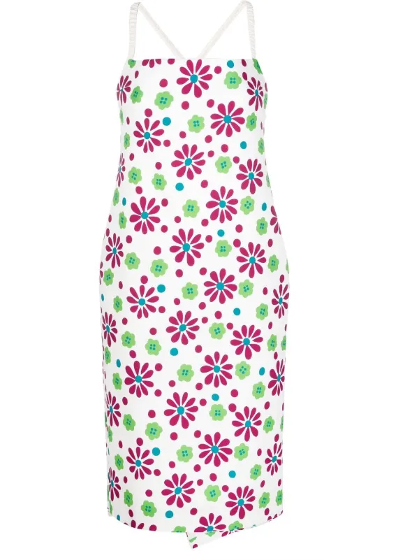 Saint Laurent Floral-print Knee-length Dress in White