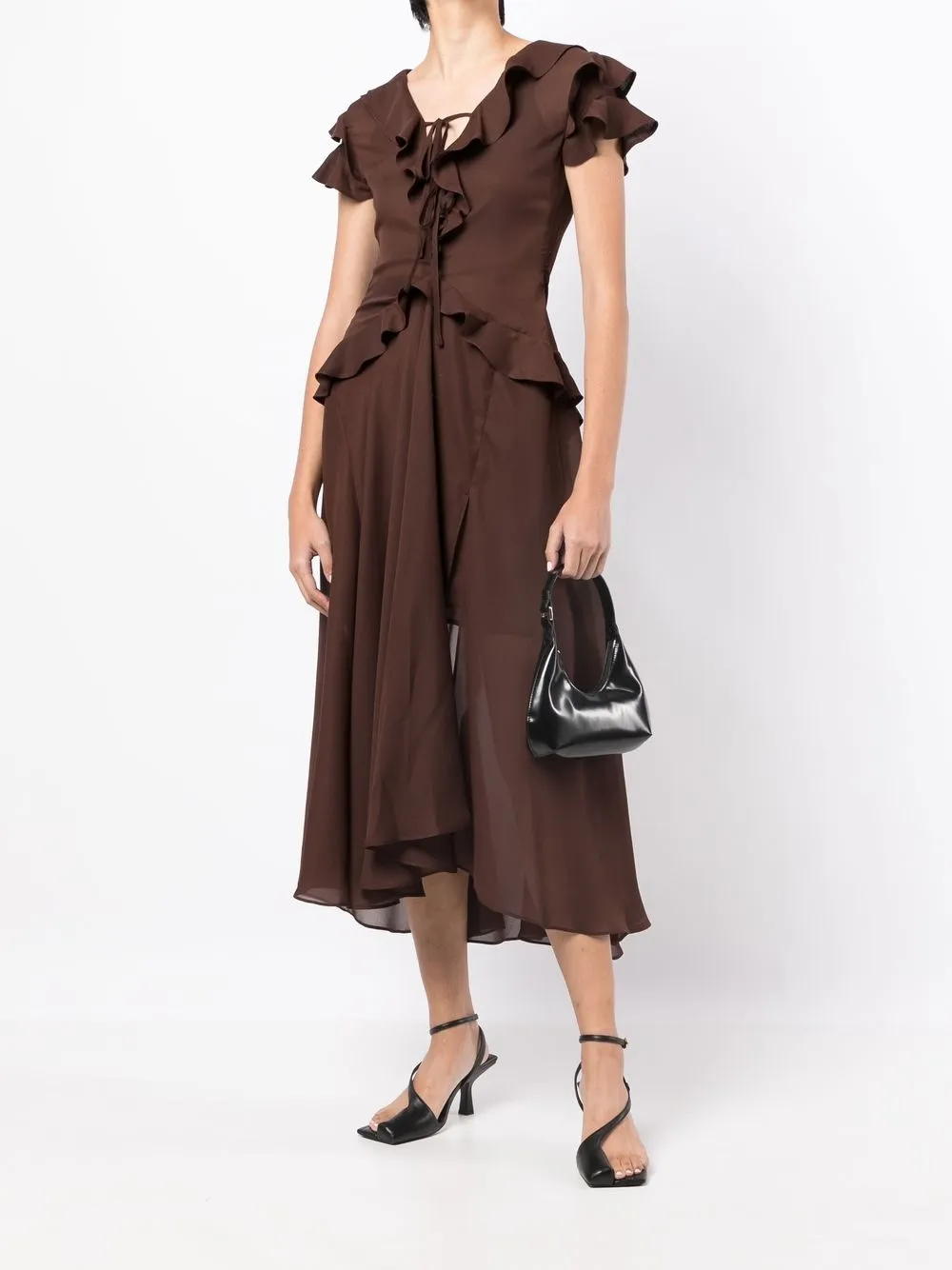 Rokh Maxi-jurk met ruches - Bruin