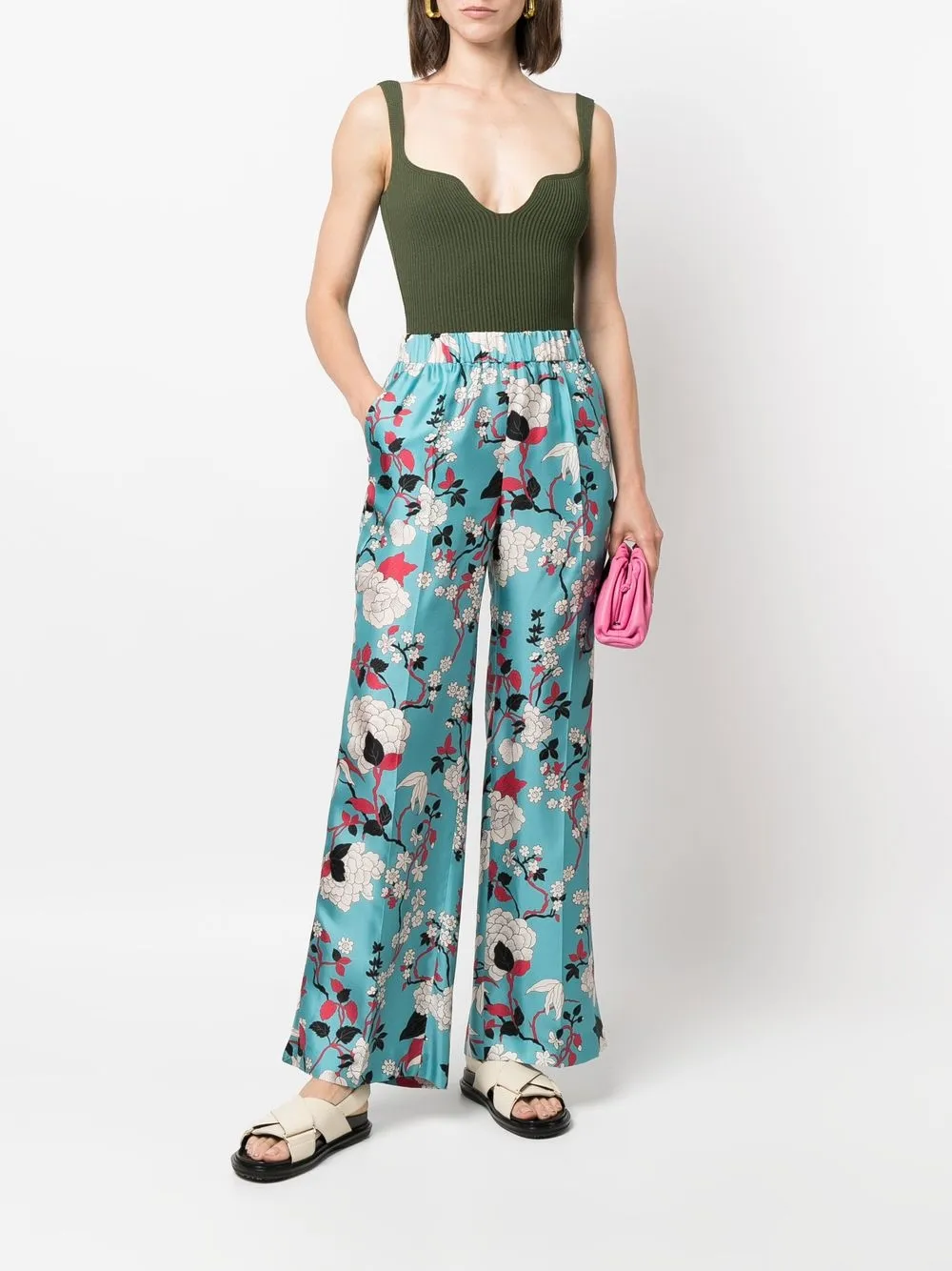 

Alberto Biani floral high-rise silk trousers - Blue