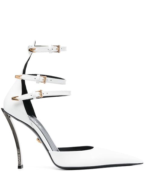 Versace pointed triple-strap leather pumps