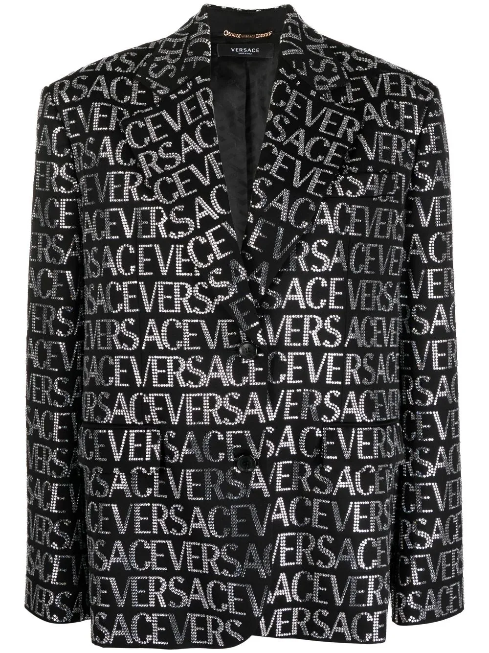 versace crystal-embellished logo jacket - black