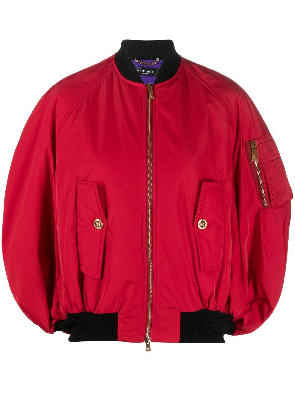 Shop Versace Cocoon Bomber Puffer Jacket In Rot