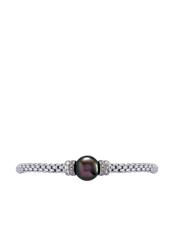 FOPE 18kt White Gold Flexible Black Pearl And White Diamond