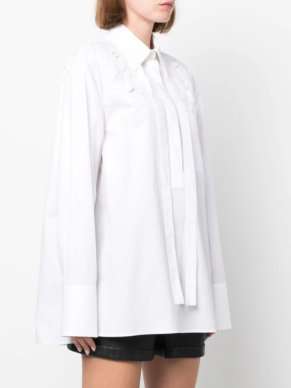 Valentino Flower Embroidered Shirt In White
