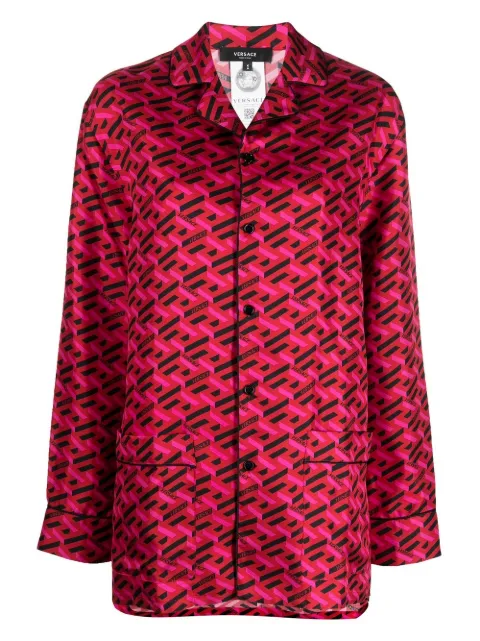 Versace top de pijama de seda con logo estampado