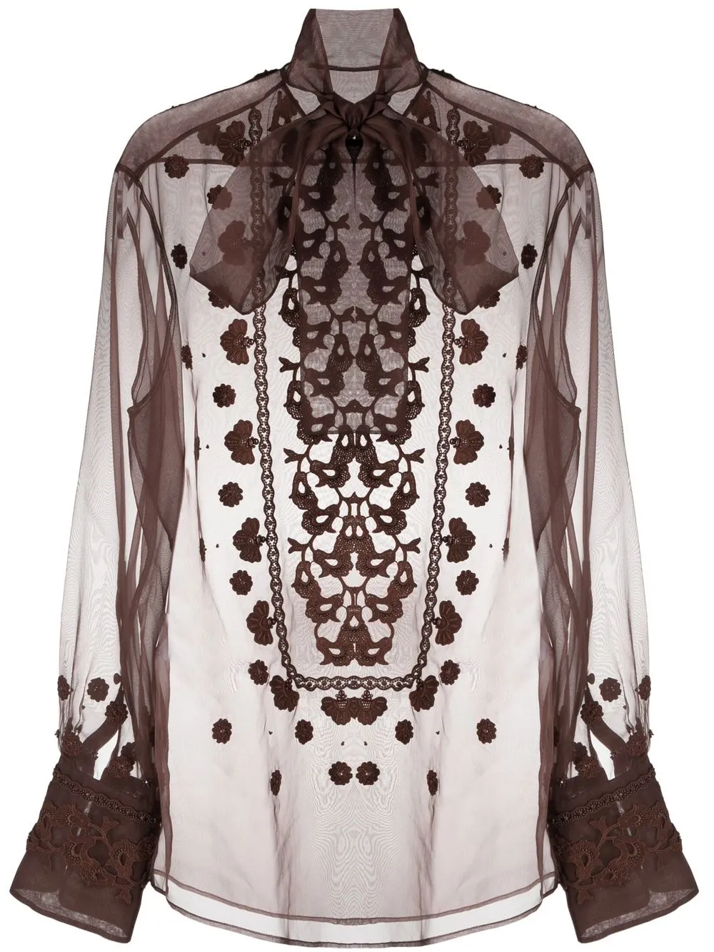 Valentino Garavani エンブロイダリー シャツ - ブラウン Valentino Garavani エンブロイダリー シャツ - ブラウン