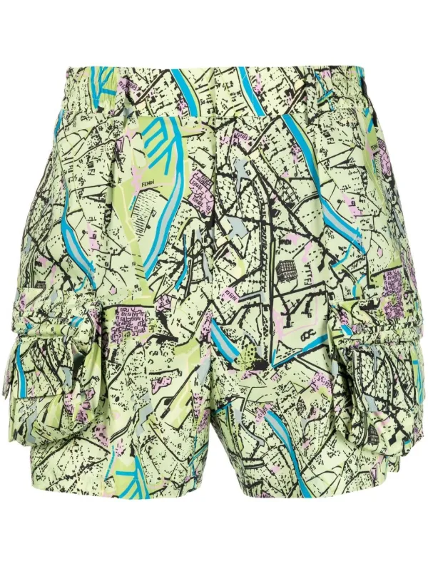 ショートパンツ Fendi Printed Crepe Shorts FENDI Vintage Logo Short Pants #40 Shorts Tie Bottoms Black