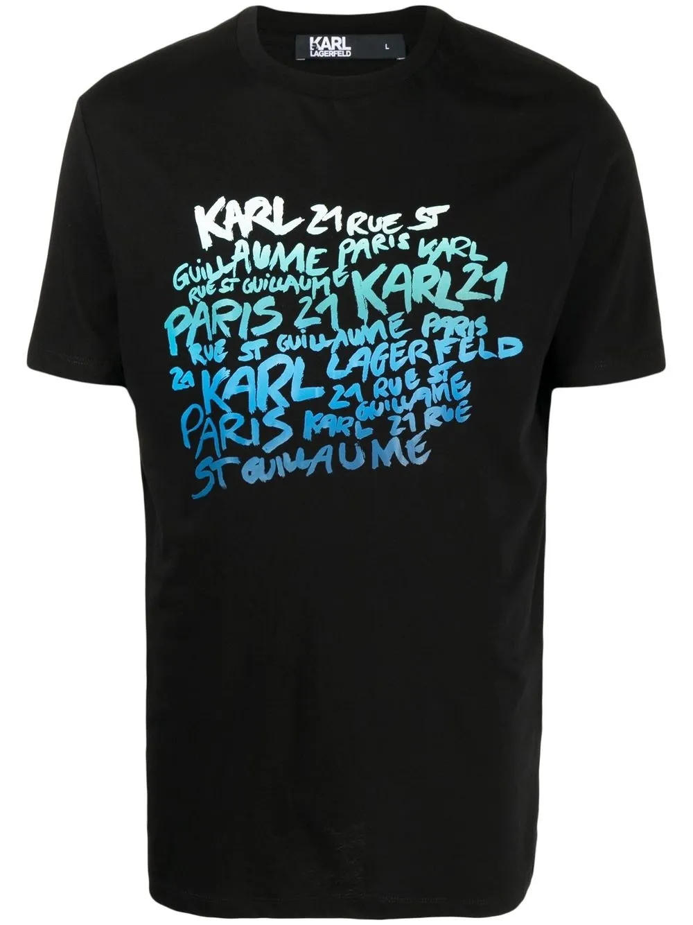 

Karl Lagerfeld script logo address print T-shirt - Black