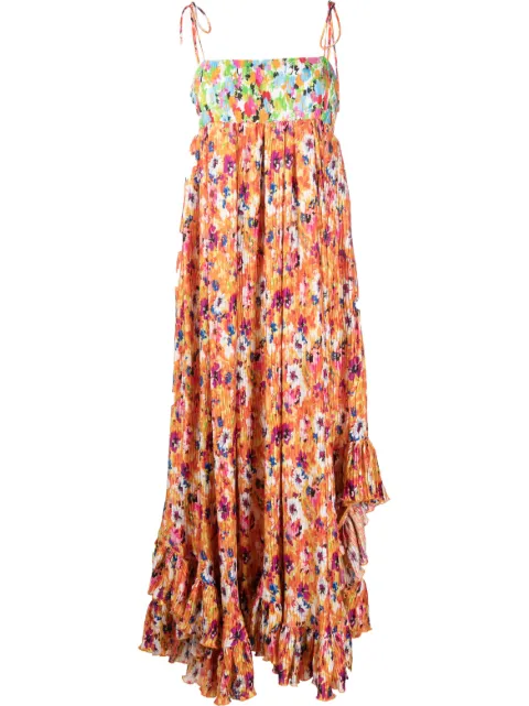 MSGM floral print pleated maxi dress