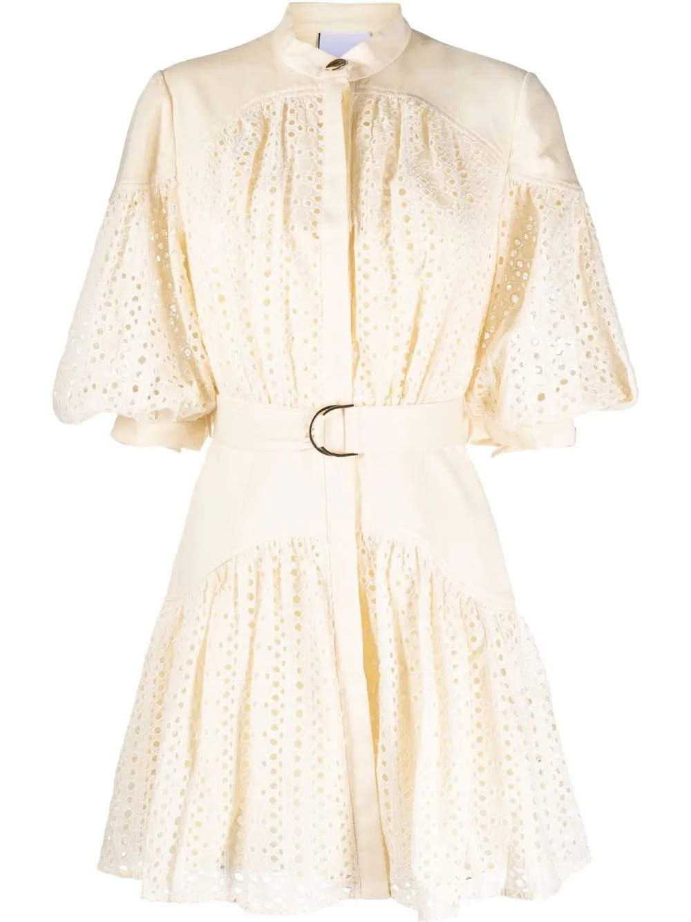 Acler Moore Broderie-anglaise Puff-sleeve Dress In Neutrals