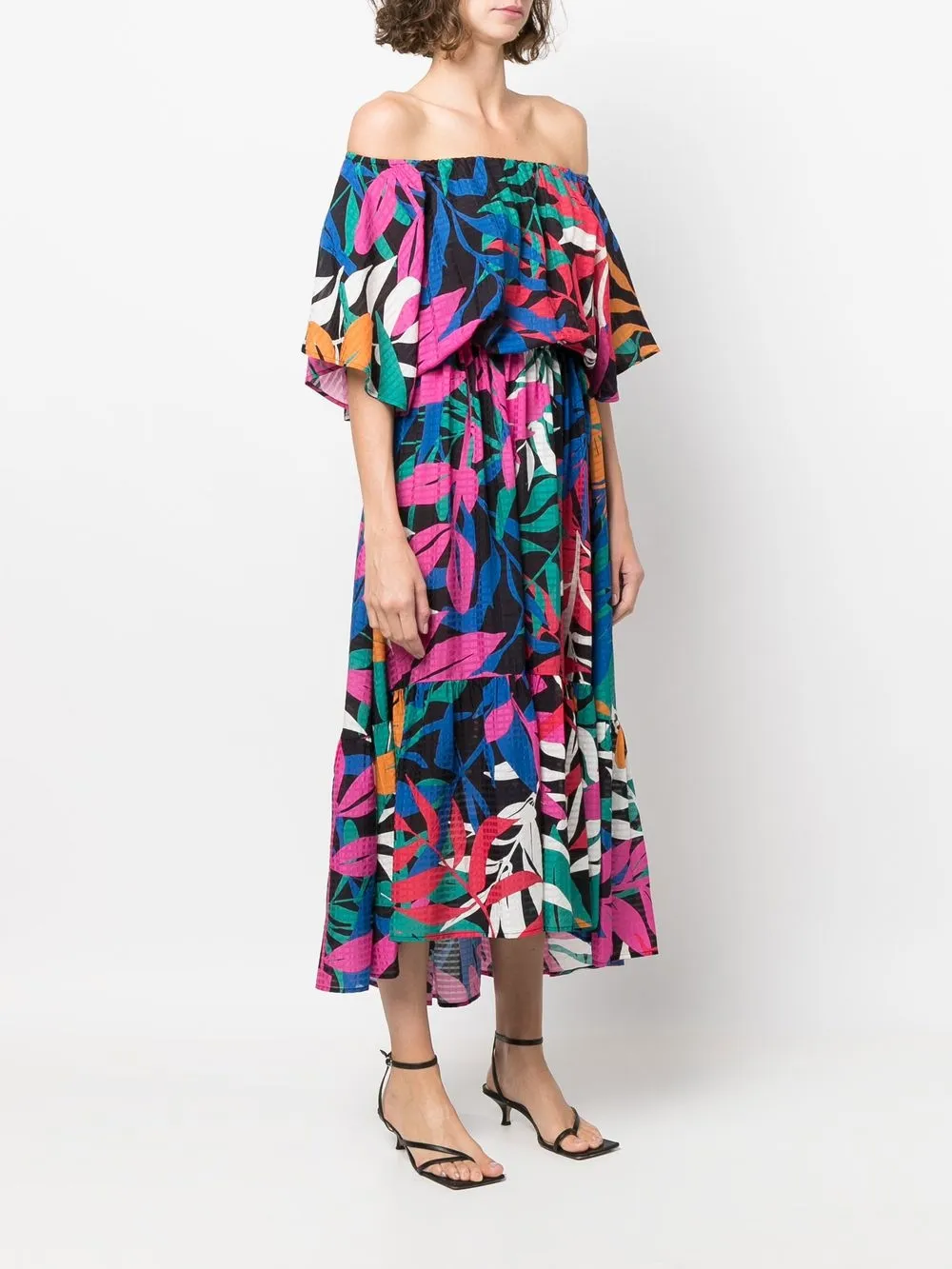 Eres Citron Feuillage Off-shoulder Sundress In Blue