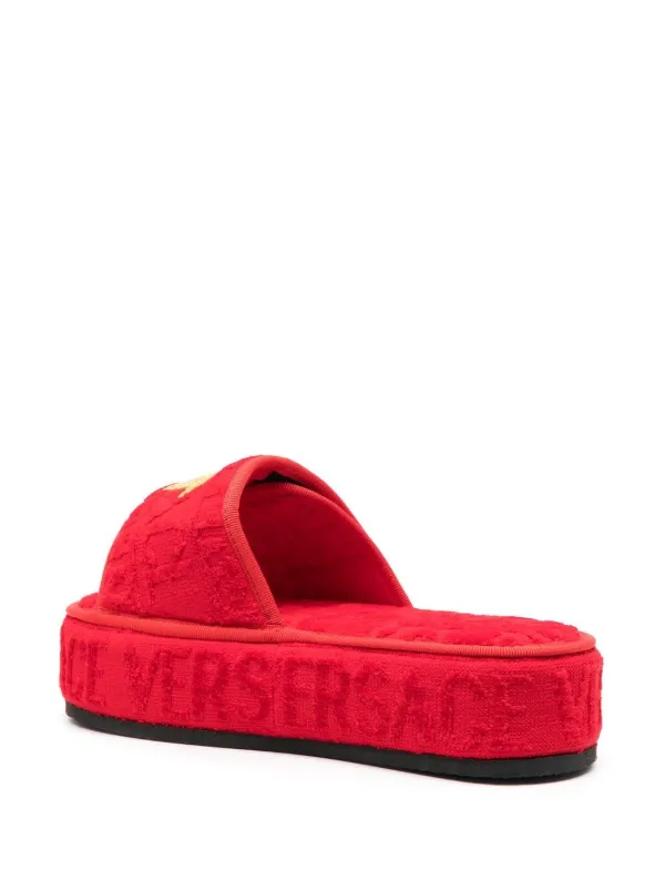 Versace logo-print open-toe Slides | Red | FARFETCH