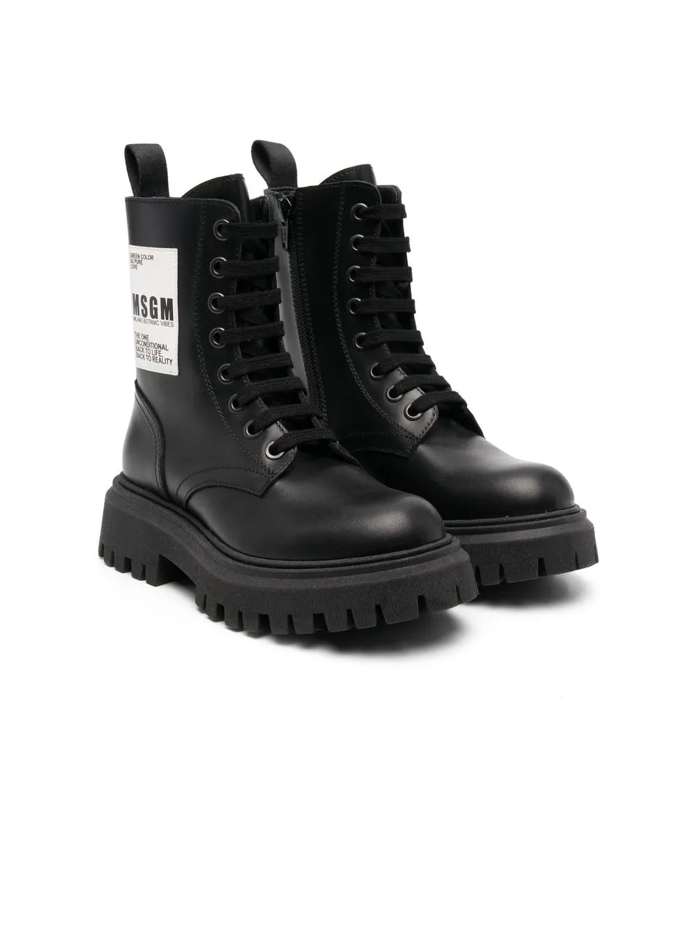 

MSGM Kids botas con agujetas y logo lateral - Negro